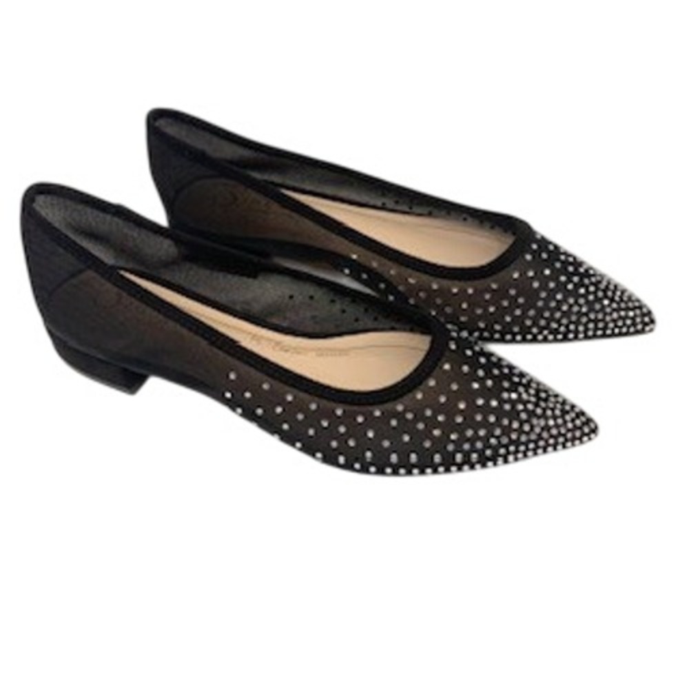 Journee Collection Gracelynn Black Mesh Rhinestone Pointed Toe Flats Size 9.5 M